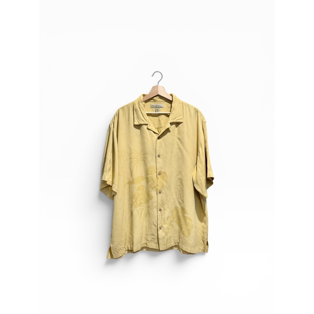 Tommy Bahama Yellow 100% Silk‎ Tropical Print Polo Shirt XL